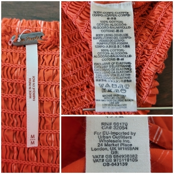 Free People Rose Garden Puff Sleeve Crop Top Womens Size M Orange & White Stripe - Picture 6 of 10